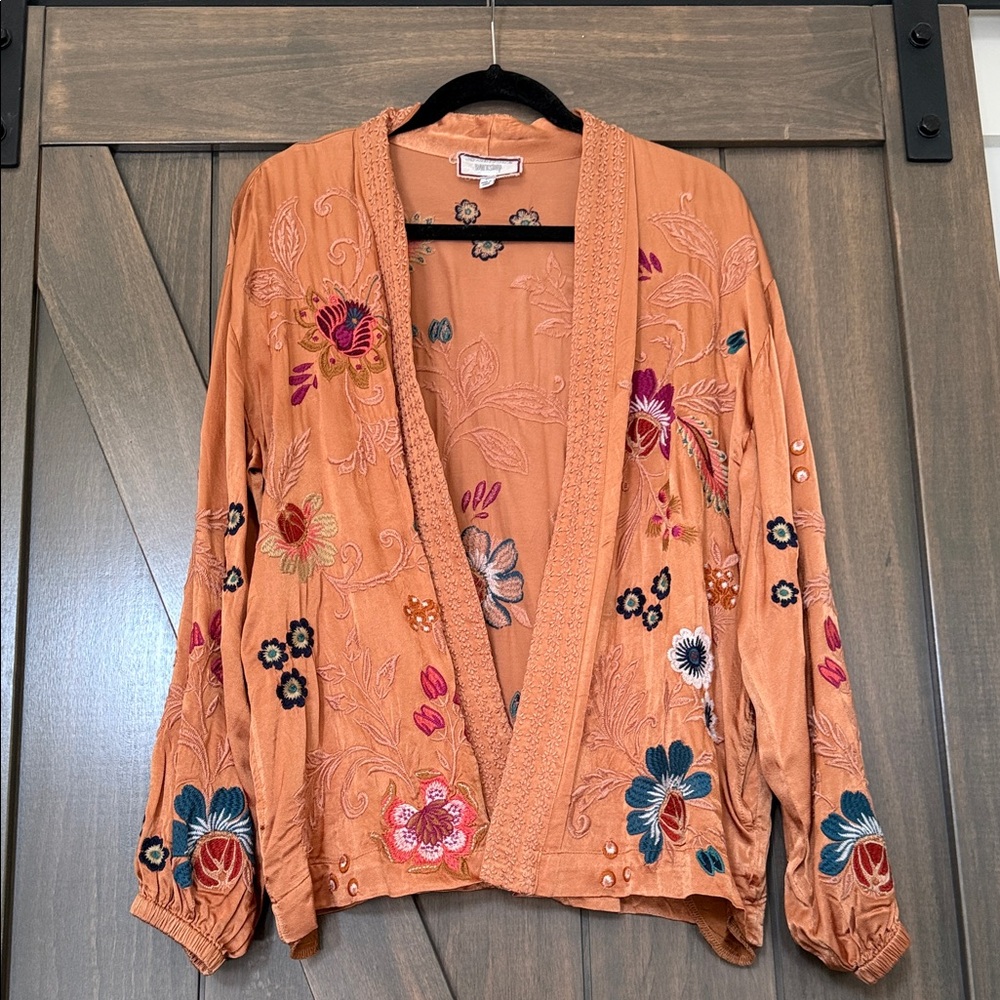 Johnny Was Orange Floral Embroidered Kimono